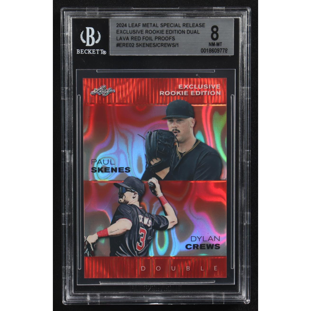 Paul Skenes / Dylan Crews 2024 Leaf Metal Special Release Exclusive Rookie Ed. Dual Lava Red Foil Proofs #ERE02 RC #1/1 (BGS 8) at PristineAuction.com
