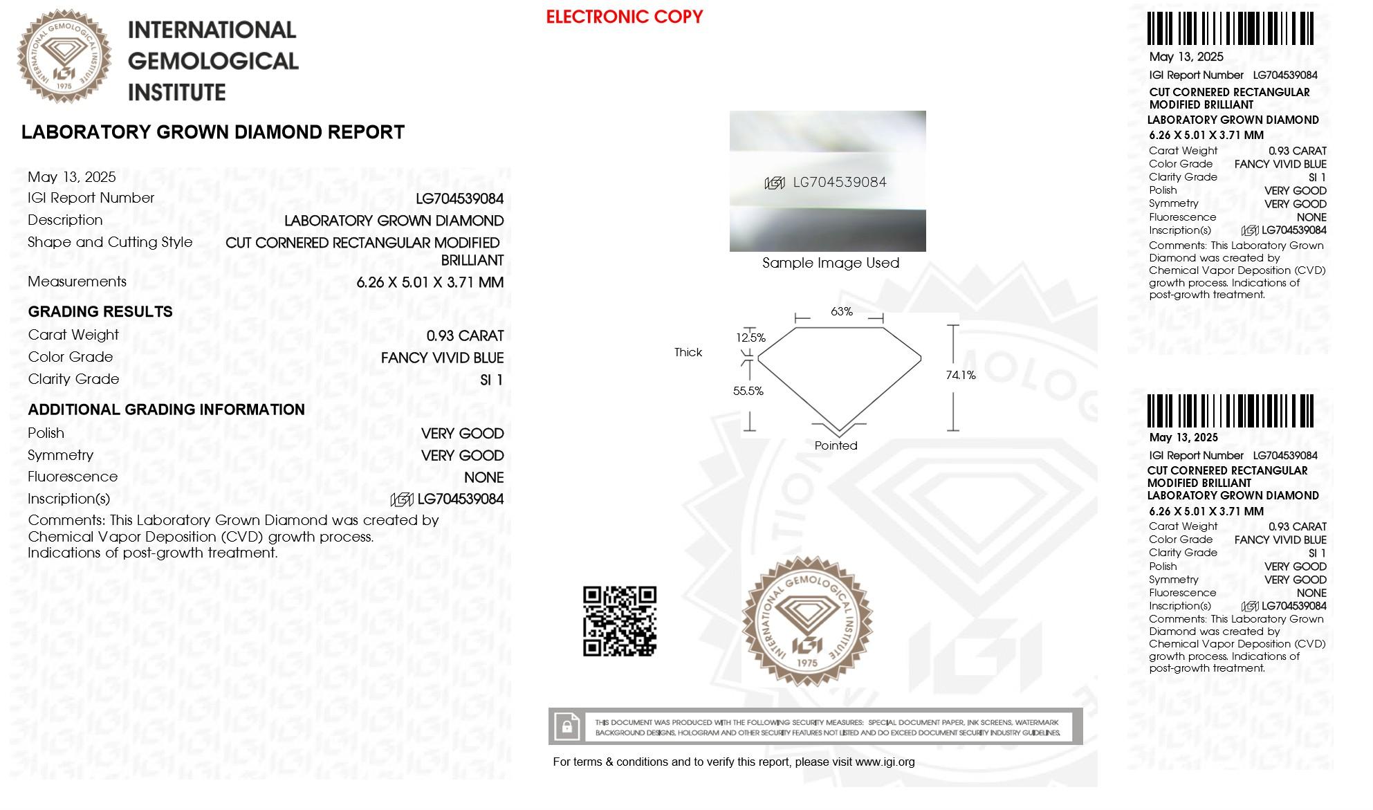 .93 Carats Lab Grown Blue Diamond Loose SI1 | (IGI Cert) at PristineAuction.com .93 Carats Lab Grown Blue Diamond Loose SI1 | (IGI Cert) at PristineAuction.com
