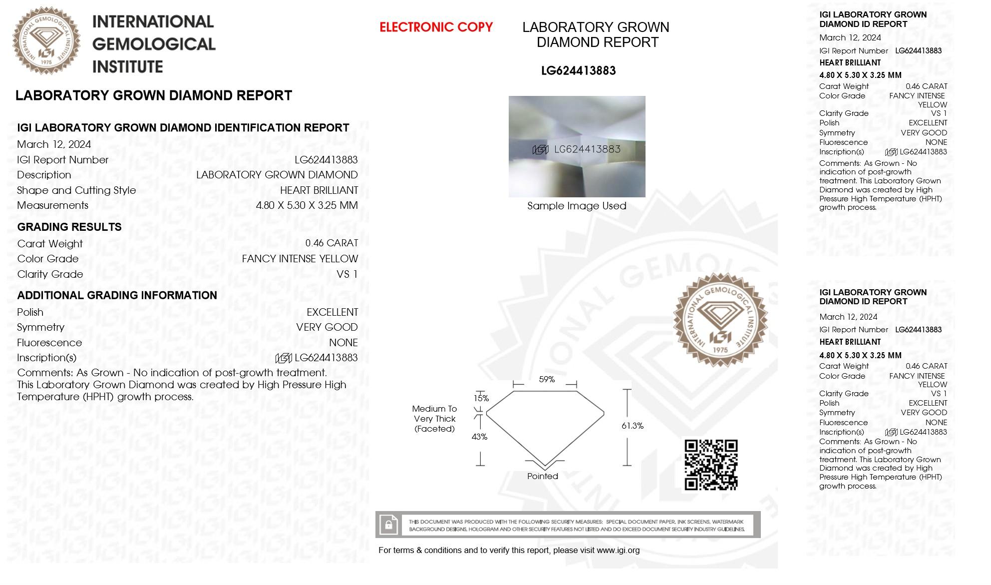 .46 Carats Lab Grown Yellow Diamond Loose VS1 | (IGI Cert) at PristineAuction.com .46 Carats Lab Grown Yellow Diamond Loose VS1 | (IGI Cert) at PristineAuction.com