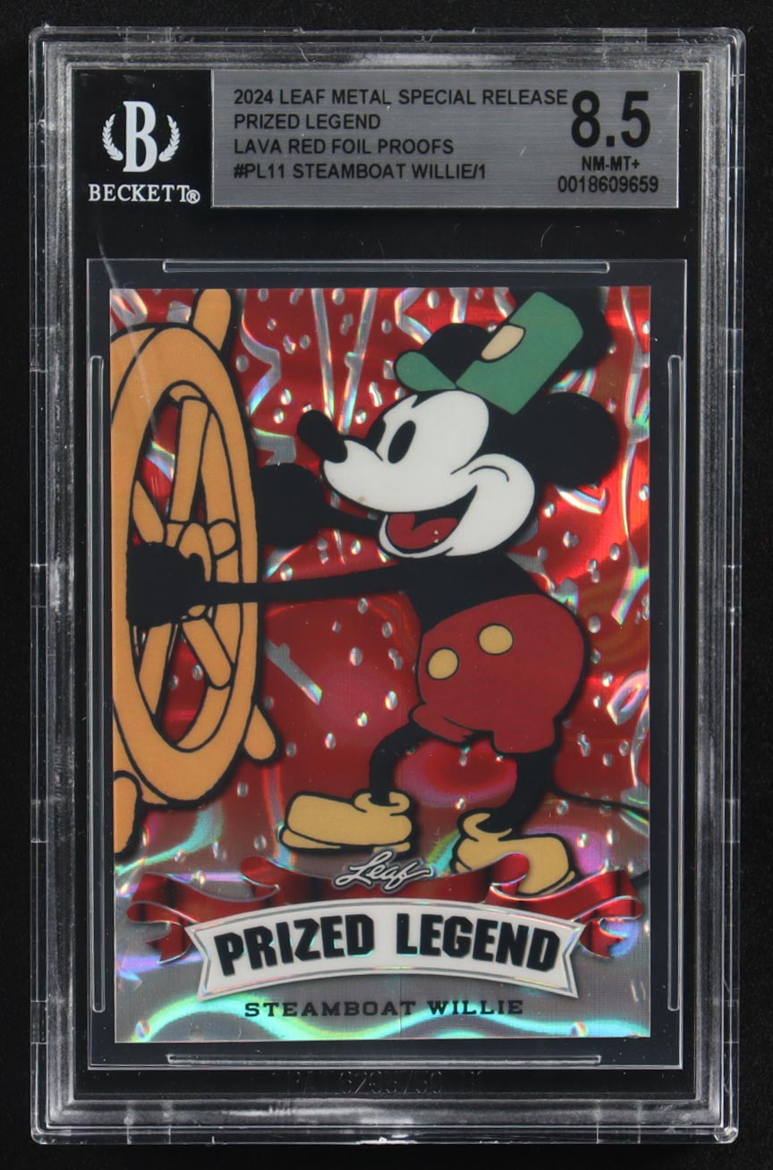 Steamboat Willie 2024 Leaf Metal Special Release Prized Legend Lava Red Foil Proofs #PL11 (BGS 8.5) at PristineAuction.com Steamboat Willie 2024 Leaf Metal Special Release Prized Legend Lava Red Foil Proofs #PL11 (BGS 8.5) at PristineAuction.com