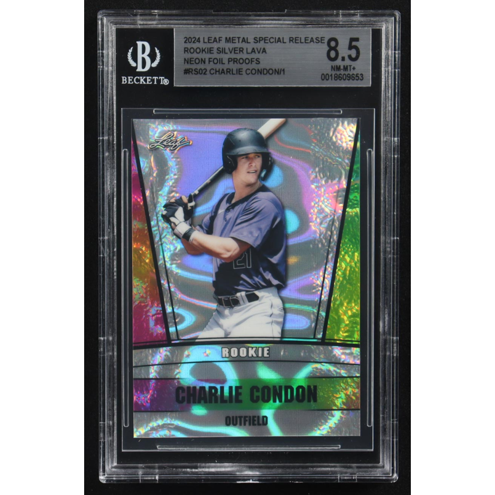 Charlie Condon 2024 Leaf Metal Special Release Rookie Silver Lava Neon Foil Proofs #RS02 RC (BGS 8.5) at PristineAuction.com
