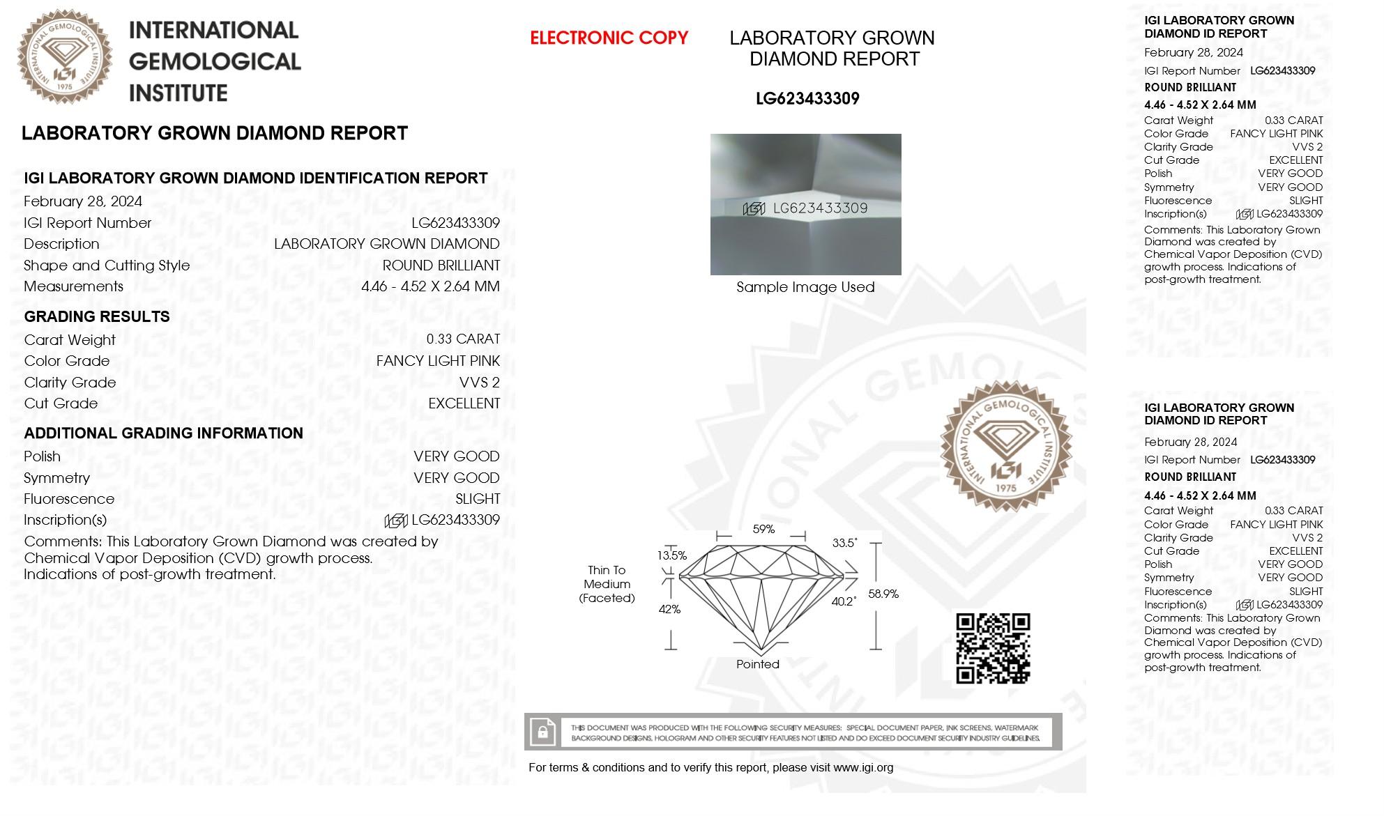 .33 Carats Lab Grown PINK Diamond Loose VVS2 | (IGI Cert) at PristineAuction.com .33 Carats Lab Grown PINK Diamond Loose VVS2 | (IGI Cert) at PristineAuction.com