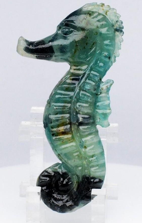 37.86 Carats Natural Grandidierite Seahorse Carving at PristineAuction.com 37.86 Carats Natural Grandidierite Seahorse Carving at PristineAuction.com