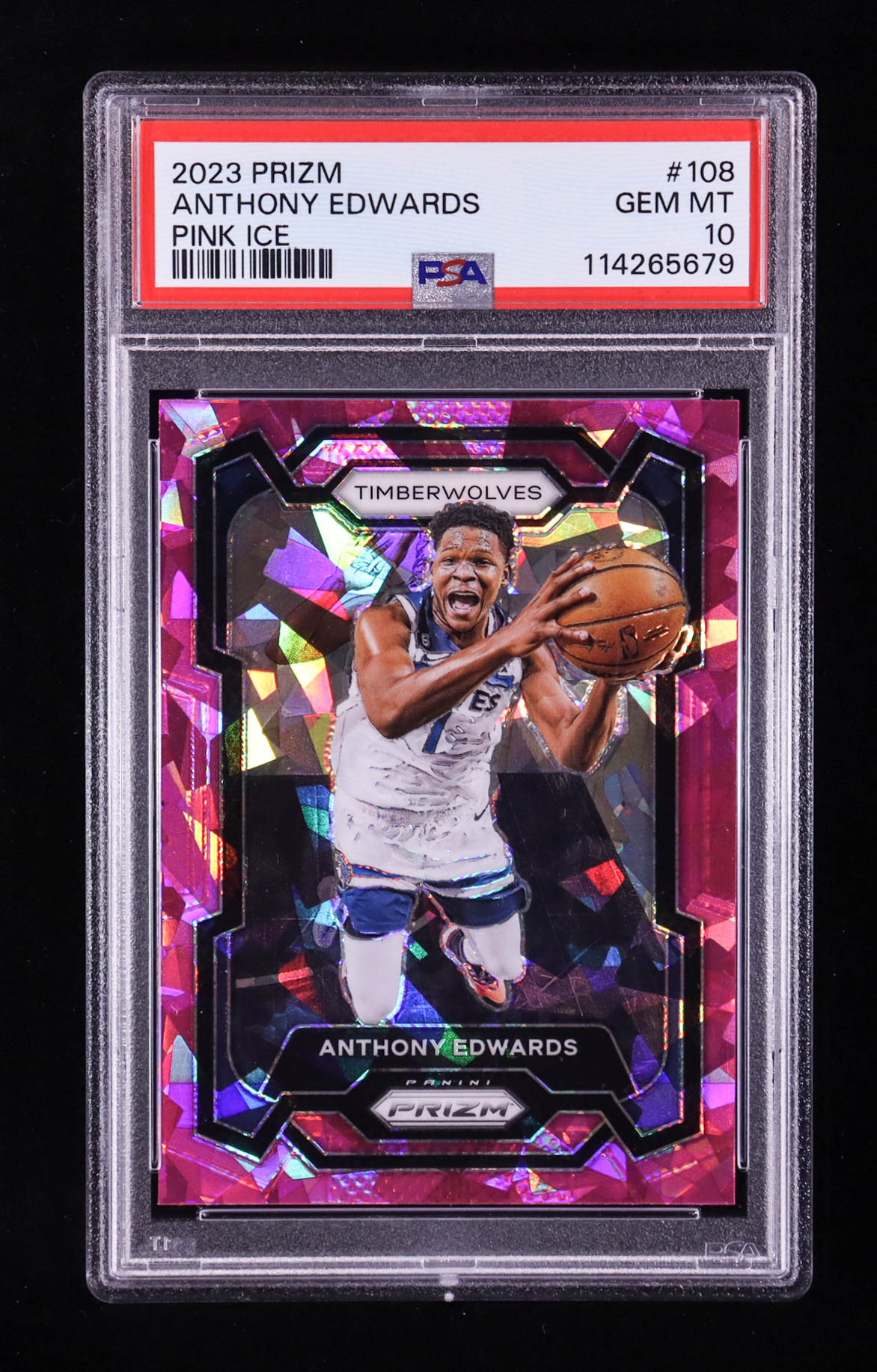 Anthony Edwards 2023-24 Panini Prizm Prizms Pink Ice #108 (PSA 10) at PristineAuction.com Anthony Edwards 2023-24 Panini Prizm Prizms Pink Ice #108 (PSA 10) at PristineAuction.com