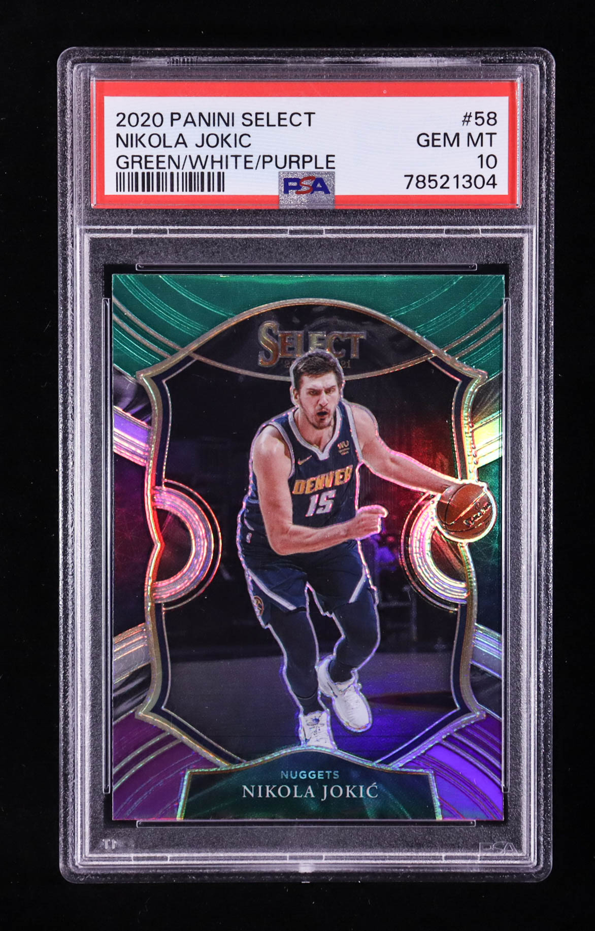 Nikola Jokic 2020-21 Select Prizms Green White Purple #58 (PSA 10) at PristineAuction.com Nikola Jokic 2020-21 Select Prizms Green White Purple #58 (PSA 10) at PristineAuction.com