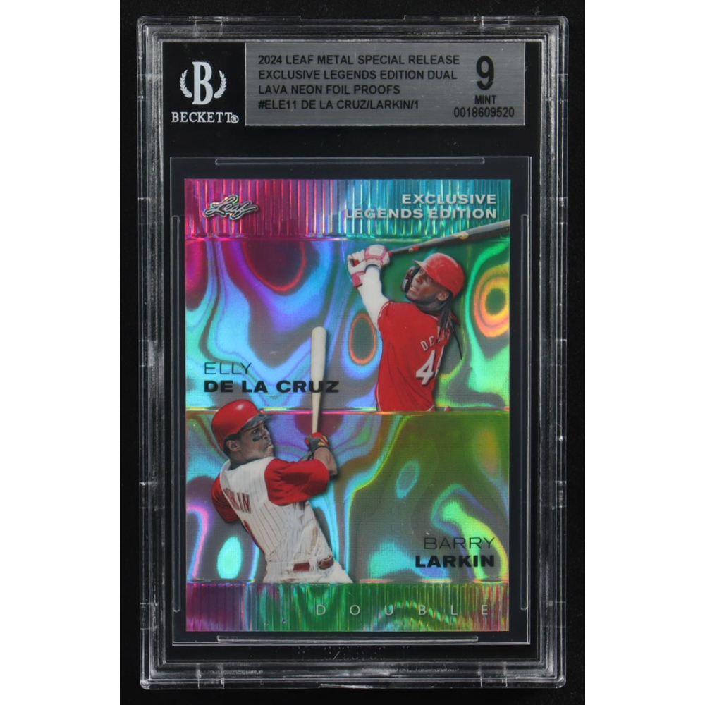 Elly De La Cruz / Barry Larkin 2024 Leaf Metal Special Release Exclusive Legends Ed. Dual Lava Neon Foil Proofs #ELE11 #1/1 (BGS 9) at PristineAuction.com