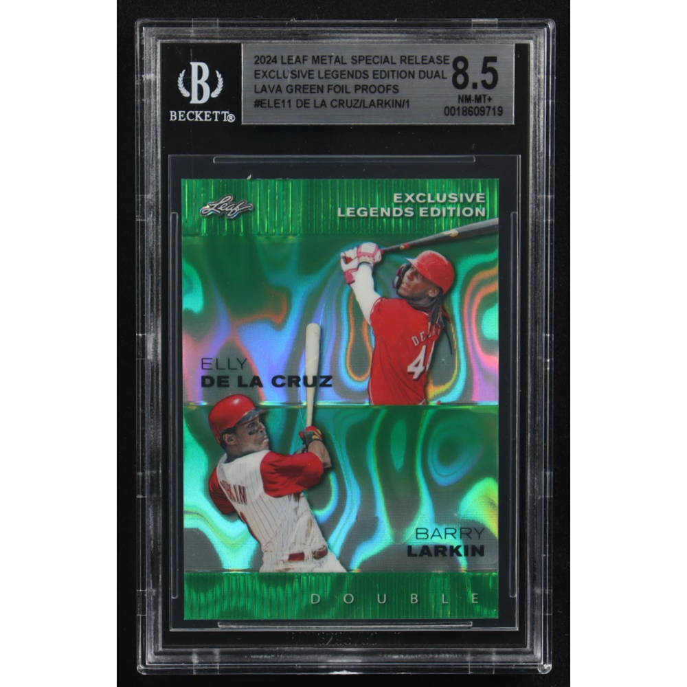 Elly De La Cruz / Barry Larkin 2024 Leaf Metal Special Release Exclusive Legends Ed. Dual Lava Green Foil Proofs #ELE11 #1/1 (BGS 8.5) at PristineAuction.com
