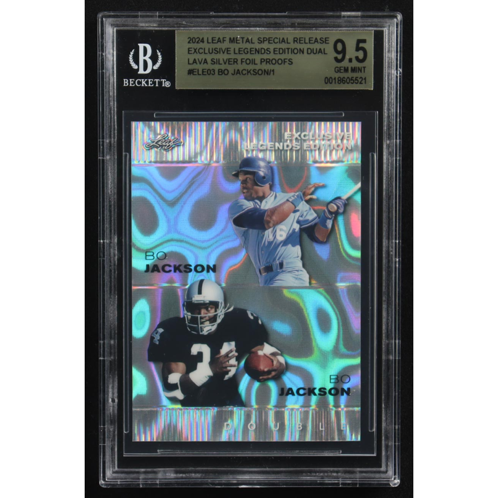Bo Jackson / Bo Jackson 2024 Leaf Metal Special Release Exclusive Legends Ed. Dual Lava Silver Foil Proofs #ELE03 (BGS 9.5) at PristineAuction.com