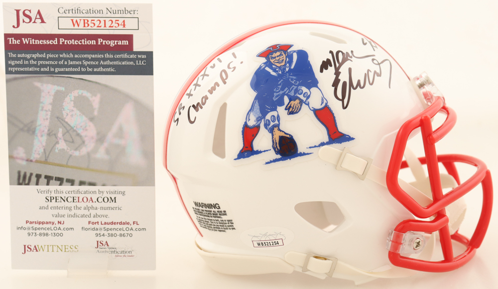 Marc Edwards Signed Patriots Throwback Speed Mini Helmet Inscribed "SB XXXVI Champs!" (JSA) at PristineAuction.com Marc Edwards Signed Patriots Throwback Speed Mini Helmet Inscribed "SB XXXVI Champs!" (JSA) at PristineAuction.com