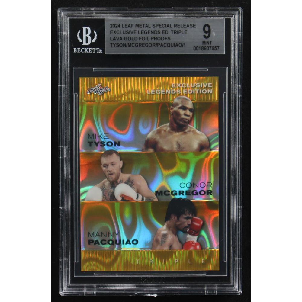 Manny Pacquiao / Conor Mcgregor / Mike Tyson 2024 Leaf Metal Special Release Exclusive Legends Ed. Triple Lava Gold Foil Proofs (BGS 9) at PristineAuction.com
