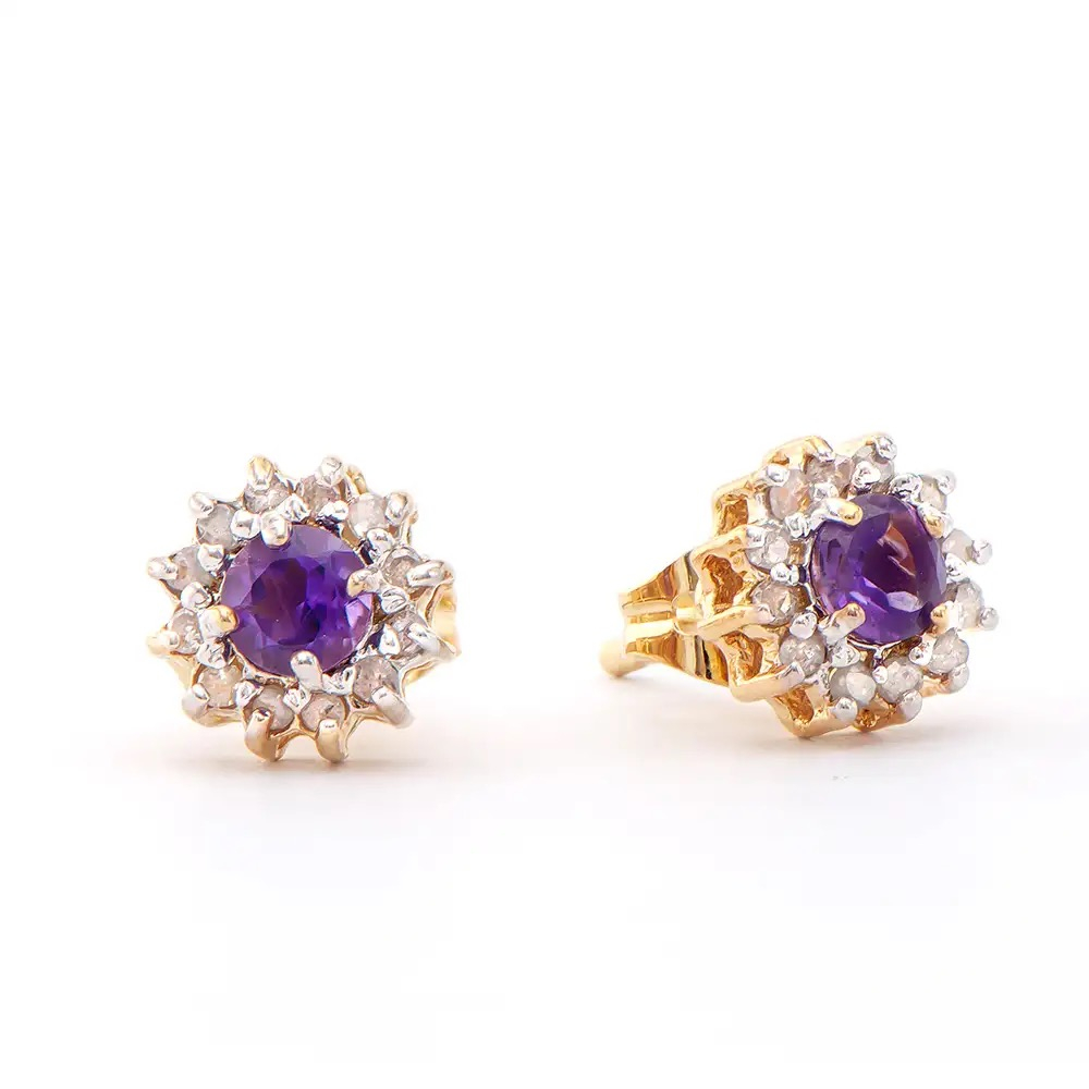 0.68 CTW Amethyst & Diamond 18K Gold Plated Designer Earrings | Estimated Value $1,239 (AMG) at PristineAuction.com