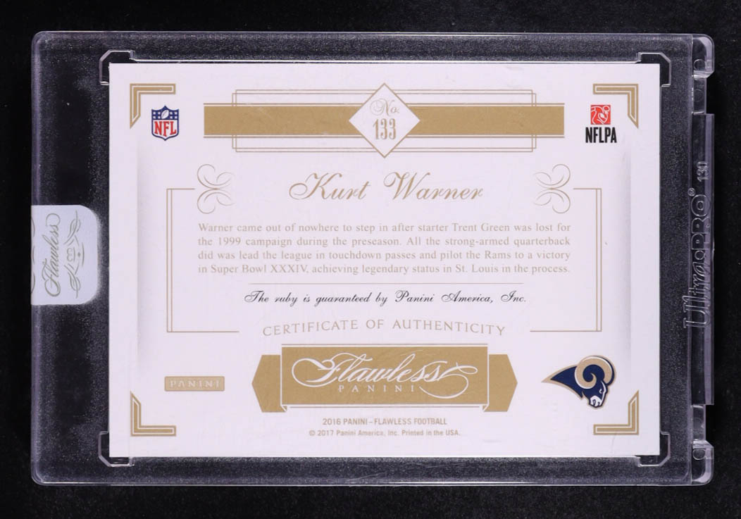 Kurt Warner 2016 Panini Flawless Ruby #133 #02/15 at PristineAuction.com Kurt Warner 2016 Panini Flawless Ruby #133 #02/15 at PristineAuction.com