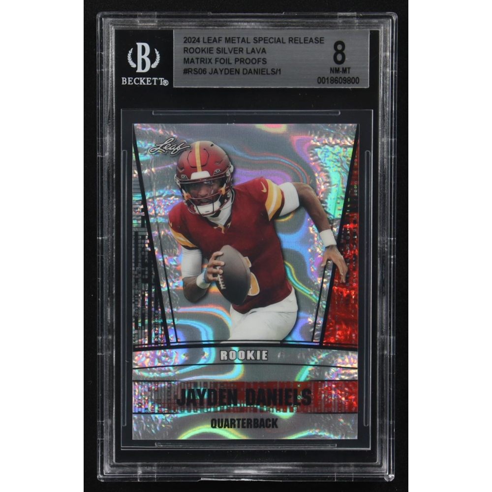 Jayden Daniels 2024 Leaf Metal Special Release Rookie Silver Lava Matrix Foil Proofs #RS06 RC (BGS 8) at PristineAuction.com