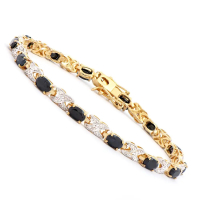 8.36 CTW Sapphire & Diamond 18K Gold Plated Designer Bracelet Size 7.5" | Estimated Value $2,019 (AMG) at PristineAuction.com