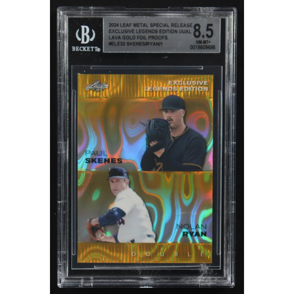 Paul Skenes / Nolan Ryan / 2024 Leaf Metal Special Release Exclusive Legends Ed. Dual Lava Gold Foil Proofs #ELE32 RC (BGS 8.5) at PristineAuction.com