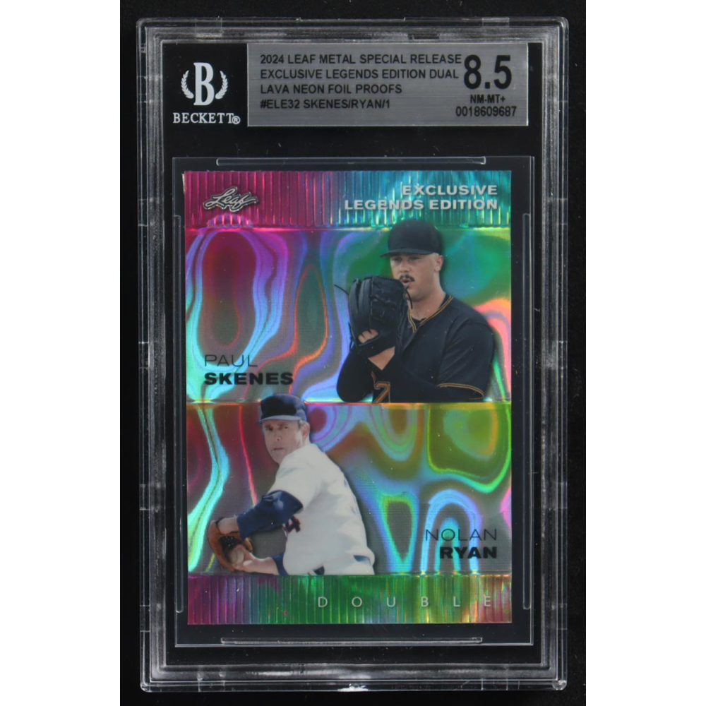 Paul Skenes / Nolan Ryan / 2024 Leaf Metal Special Release Exclusive Legends Ed. Dual Lava Neon Foil Proofs #ELE32 (BGS 8.5) at PristineAuction.com
