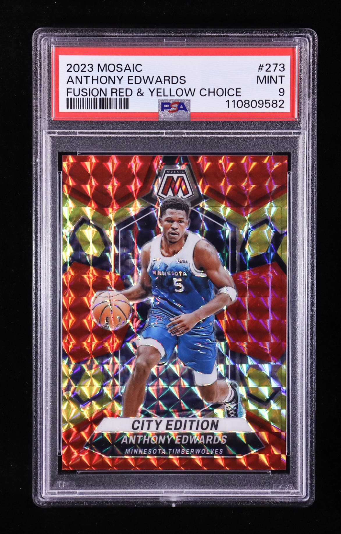 Anthony Edwards 2023-24 Panini Mosaic Mosaic Choice Fusion Red and Yellow #273 City Edition #48/75 (PSA 9) at PristineAuction.com Anthony Edwards 2023-24 Panini Mosaic Mosaic Choice Fusion Red and Yellow #273 City Edition #48/75 (PSA 9) at PristineAuction.com