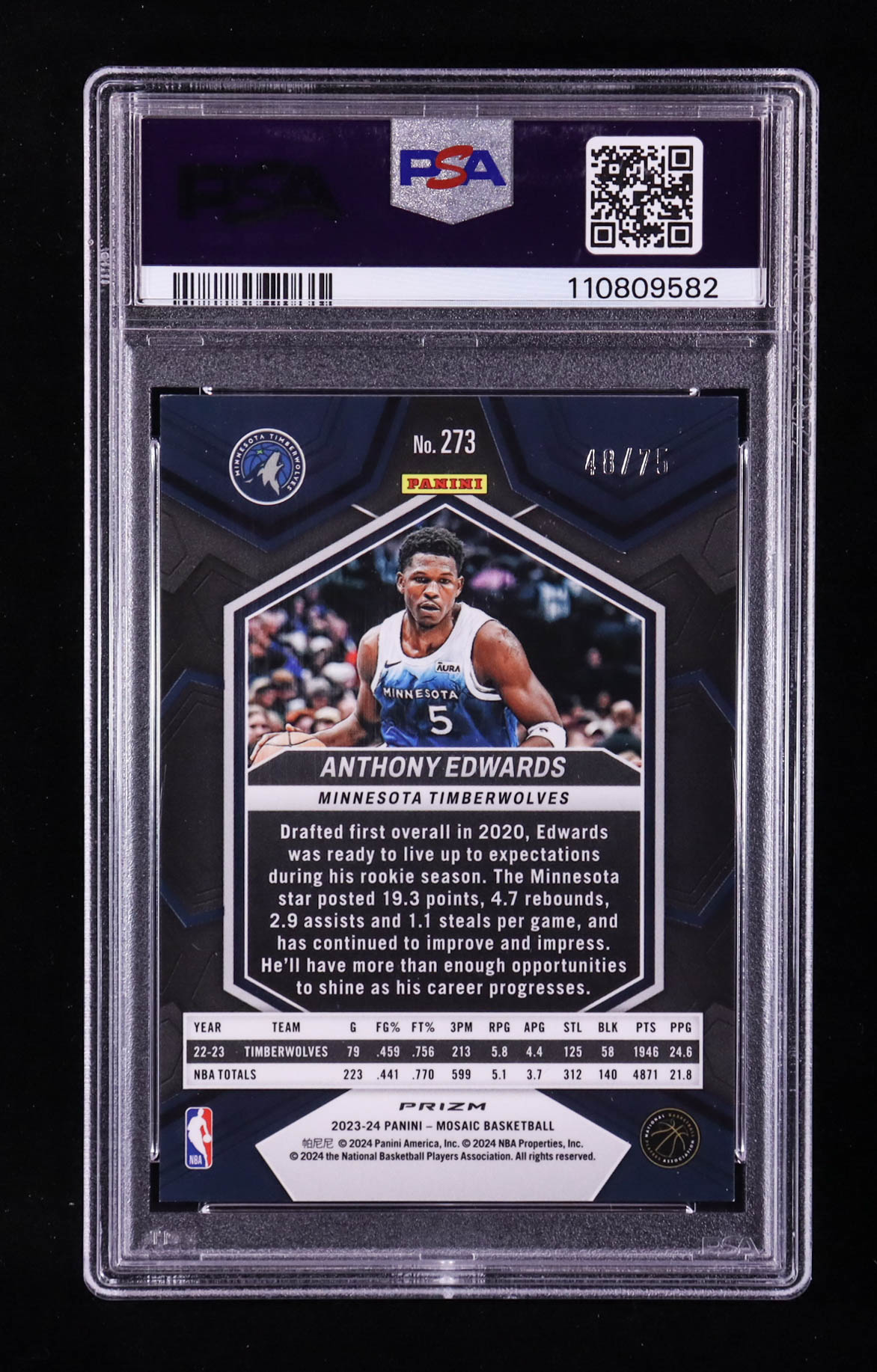 Anthony Edwards 2023-24 Panini Mosaic Mosaic Choice Fusion Red and Yellow #273 City Edition #48/75 (PSA 9) at PristineAuction.com Anthony Edwards 2023-24 Panini Mosaic Mosaic Choice Fusion Red and Yellow #273 City Edition #48/75 (PSA 9) at PristineAuction.com