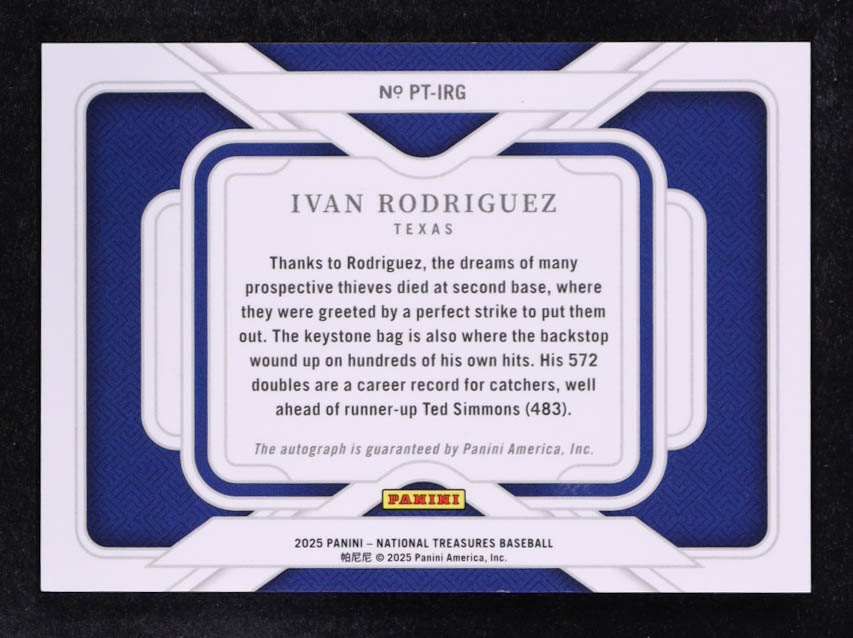 Ivan Rodriguez 2025 Panini National Treasures Personalized Treasures Autographs #30 #21/35 at PristineAuction.com Ivan Rodriguez 2025 Panini National Treasures Personalized Treasures Autographs #30 #21/35 at PristineAuction.com