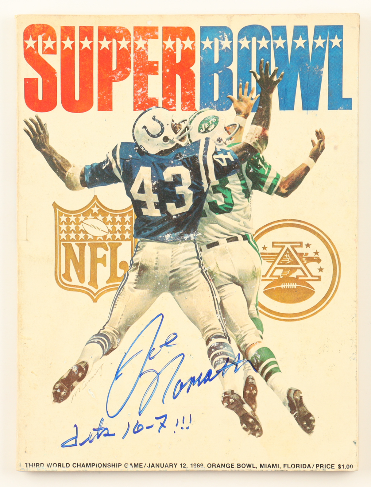 Joe Namath Signed 1969 "Super Bowl" Program Inscribed "Jets 16-7!" (PSA) at PristineAuction.com Joe Namath Signed 1969 "Super Bowl" Program Inscribed "Jets 16-7!" (PSA) at PristineAuction.com