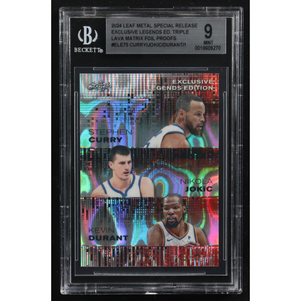 Nikola Jokic / Kevin Durant / Stephen Curry 2024 Leaf Metal Special Release Exclusive Legends Ed. Triple Lava Matrix Foil Proofs #ELE75 #1/1 (BGS 9) at PristineAuction.com