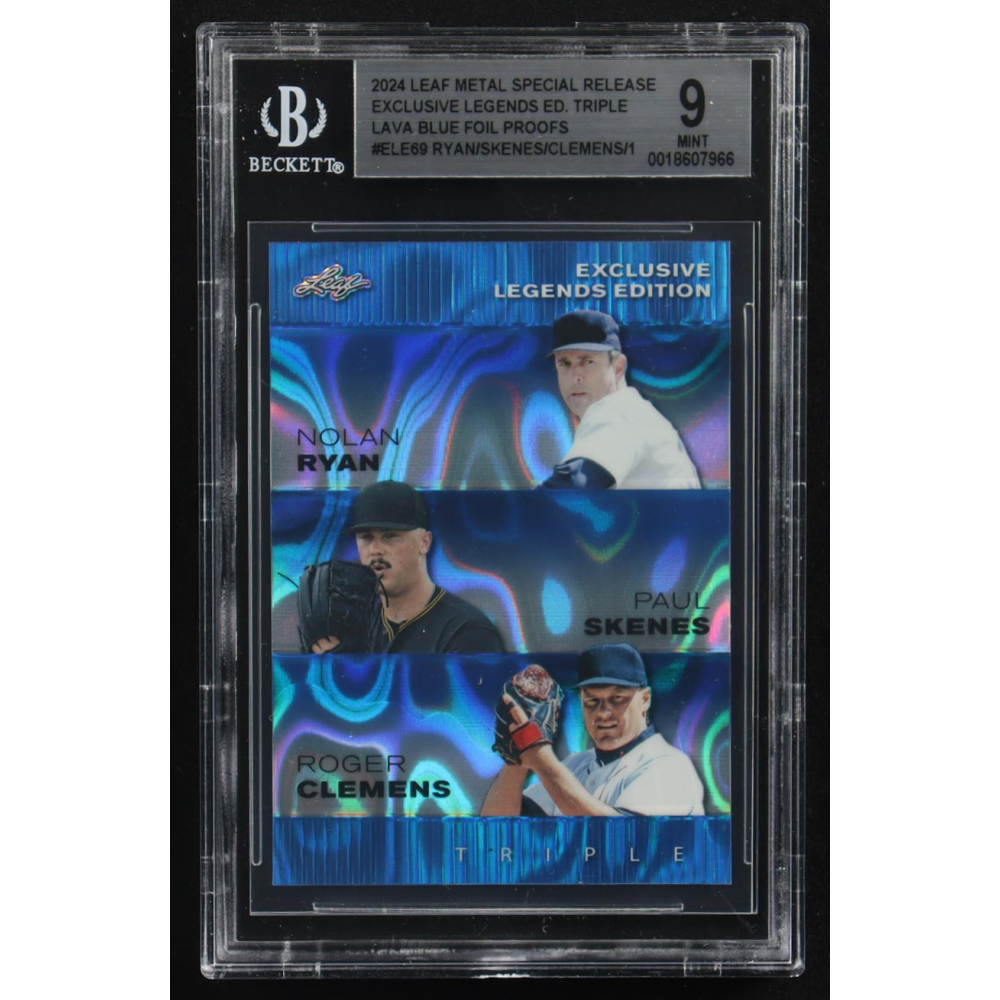 Paul Skenes / Nolan Ryan / Roger Clemens 2024 Leaf Metal Special Release Exclusive Legends Ed. Triple Lava Blue Foil Proofs #ELE69 (BGS 9) at PristineAuction.com