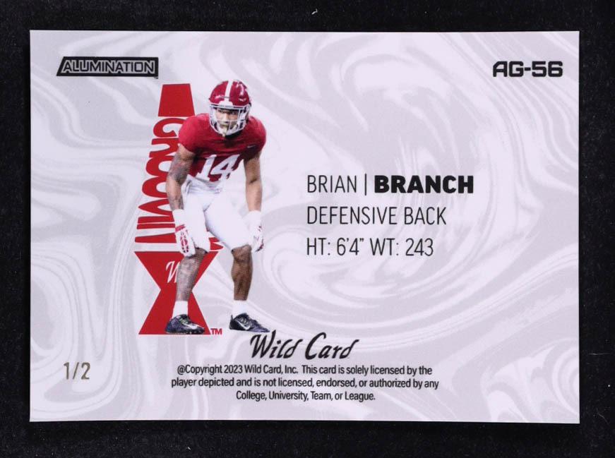 Brian Branch 2023 Wild Card Alumination Groovin Red Kaleidoscope #AG56 #1/2 RC at PristineAuction.com Brian Branch 2023 Wild Card Alumination Groovin Red Kaleidoscope #AG56 #1/2 RC at PristineAuction.com