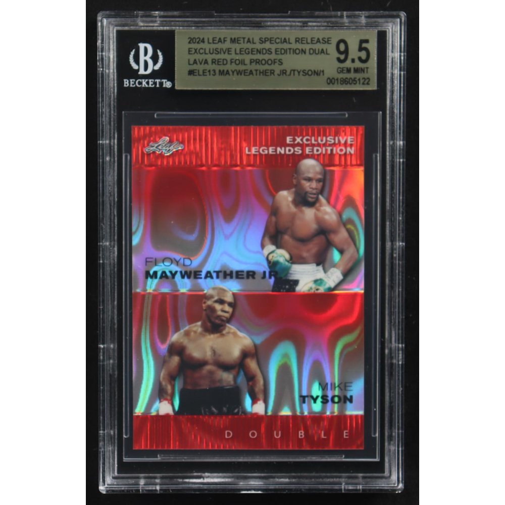 Mike Tyson / Floyd Mayweather Jr. 2024 Leaf Metal Special Release Exclusive Legends Ed. Dual Lava Red Foil Proofs #ELE13 (BGS 9.5) at PristineAuction.com