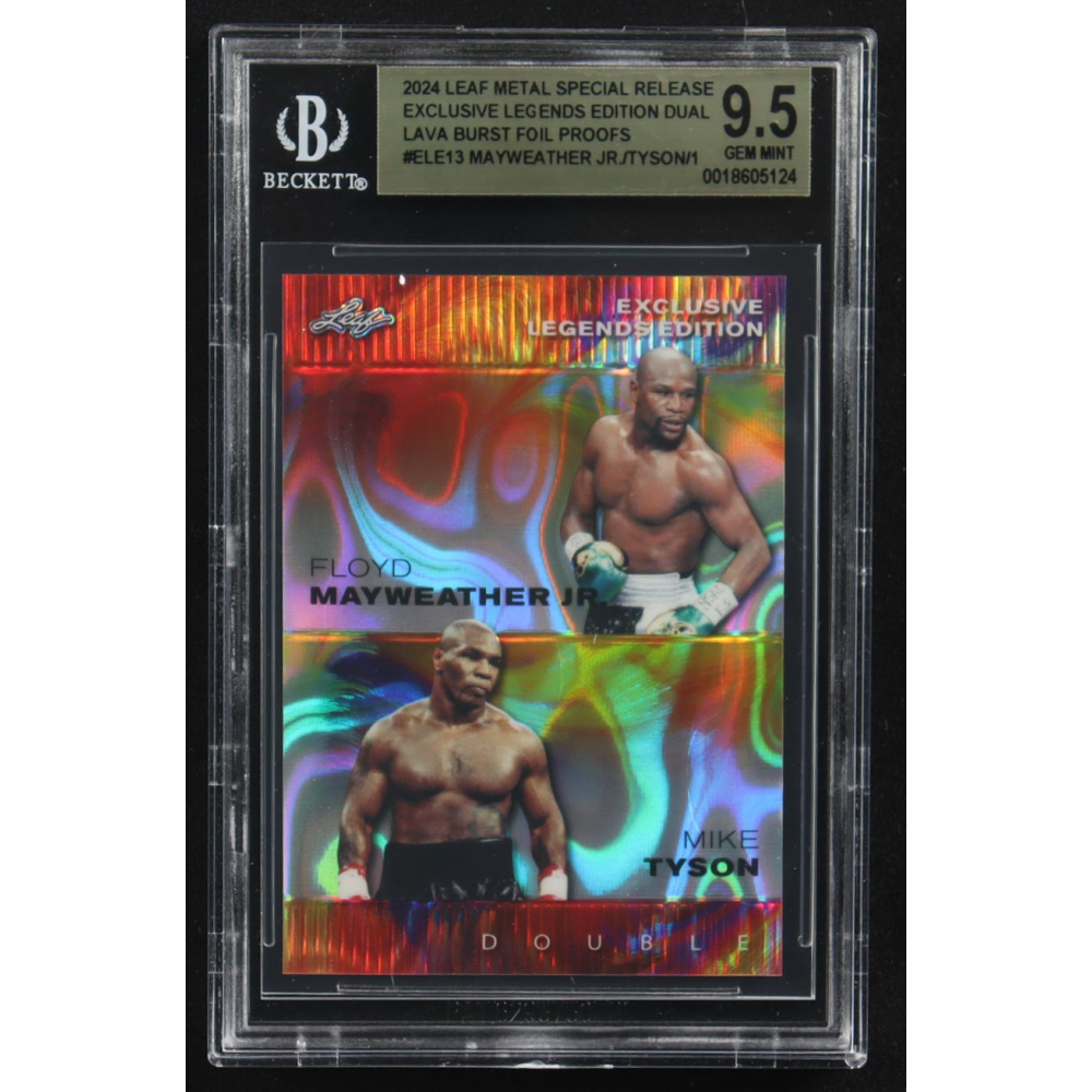Mike Tyson / Floyd Mayweather Jr. 2024 Leaf Metal Special Release Exclusive Legends Ed. Dual Lava Burst Foil Proofs #ELE13 (BGS 9.5) at PristineAuction.com