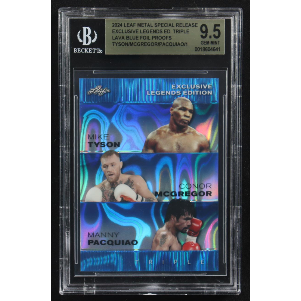 Manny Pacquiao / Conor Mcgregor / Mike Tyson 2024 Leaf Metal Special Release Exclusive Legends Ed. Triple Lava Blue Foil Proofs (BGS 9.5) at PristineAuction.com