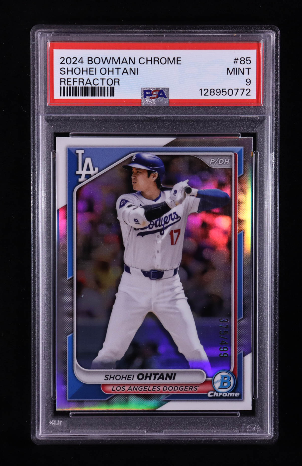 Shohei Ohtani 2024 Bowman Chrome Refractors #85 #375/499 (PSA 9) at PristineAuction.com Shohei Ohtani 2024 Bowman Chrome Refractors #85 #375/499 (PSA 9) at PristineAuction.com