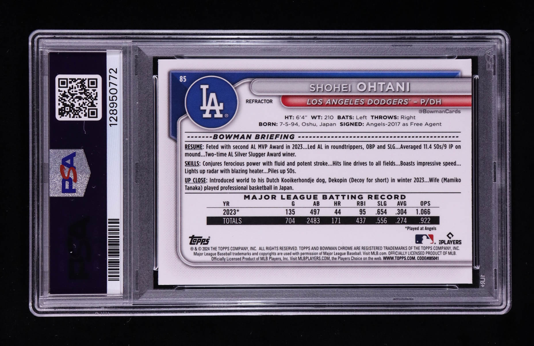 Shohei Ohtani 2024 Bowman Chrome Refractors #85 #375/499 (PSA 9) at PristineAuction.com Shohei Ohtani 2024 Bowman Chrome Refractors #85 #375/499 (PSA 9) at PristineAuction.com