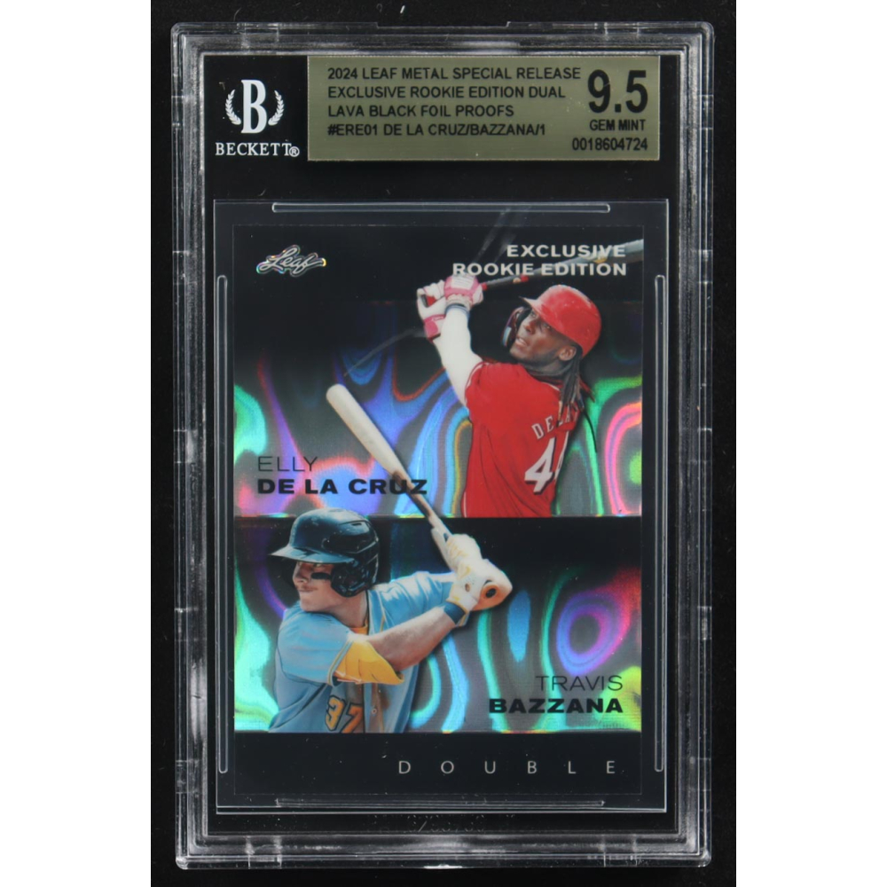 Elly De La Cruz / Travis Bazzana 2024 Leaf Metal Special Release Exclusive Rookie Ed. Dual Lava Black Foil Proofs #ERE01 RC #1/1 (BGS 9.5) at PristineAuction.com