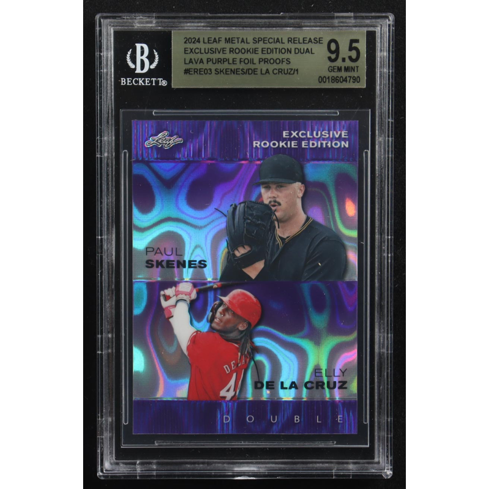 Paul Skenes / Elly De La Cruz 2024 Leaf Metal Special Release Exclusive Rookie Ed. Dual Lava Purple Foil Proofs #ERE03 RC #1/1 (BGS 9.5) at PristineAuction.com