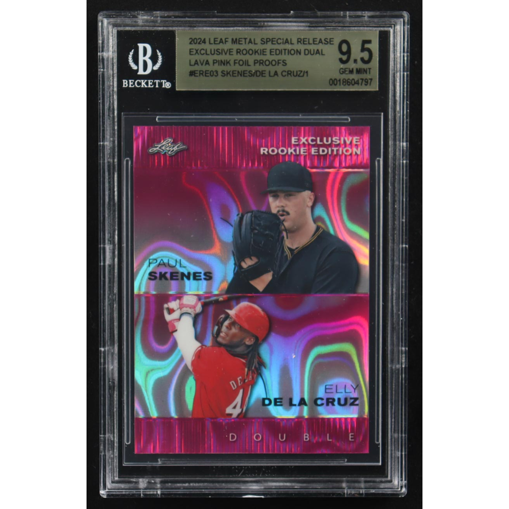 Paul Skenes / Elly De La Cruz 2024 Leaf Metal Special Release Exclusive Rookie Ed. Dual Lava Pink Foil Proofs #ERE03 RC #1/1 (BGS 9.5) at PristineAuction.com