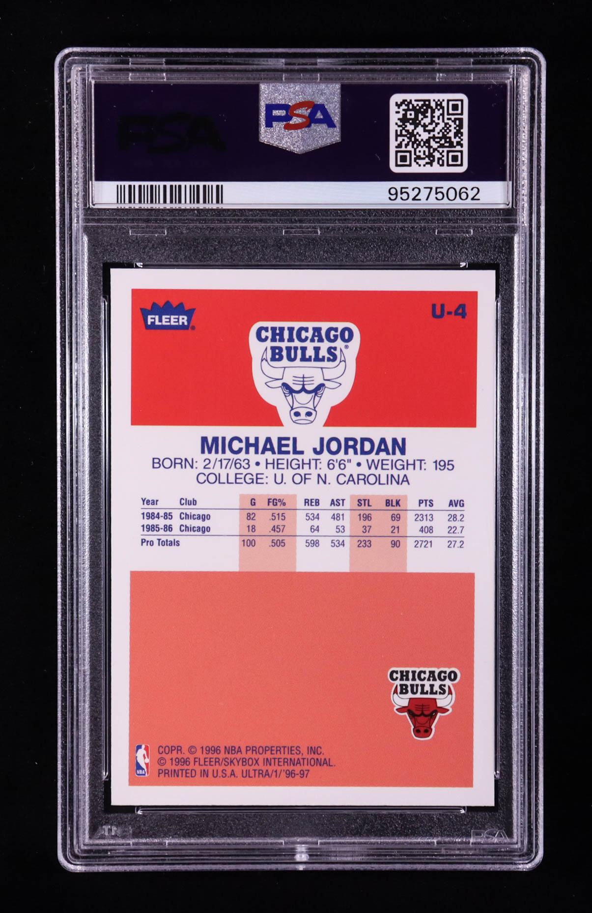 Michael Jordan 1996-97 Ultra Decade of Excellence #U4 (PSA 9) at PristineAuction.com Michael Jordan 1996-97 Ultra Decade of Excellence #U4 (PSA 9) at PristineAuction.com