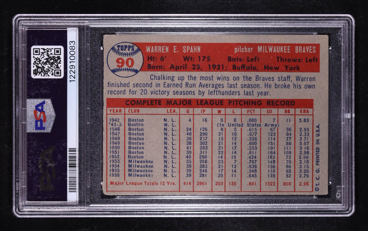 Warren Spahn Signed 1957 Topps #90 (PSA) at PristineAuction.com Warren Spahn Signed 1957 Topps #90 (PSA) at PristineAuction.com
