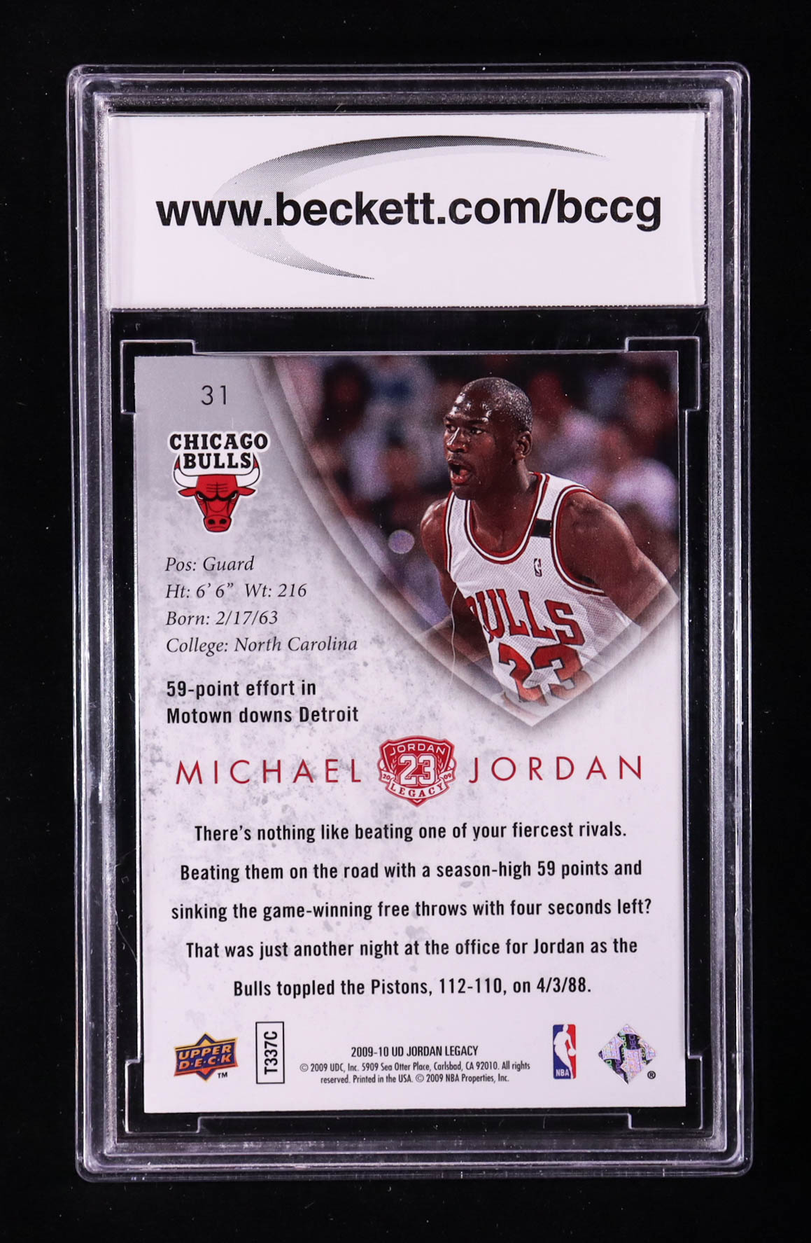 Michael Jordan 2009-10 Upper Deck Michael Jordan Legacy Collection Gold #31 (BCCG 10) at PristineAuction.com Michael Jordan 2009-10 Upper Deck Michael Jordan Legacy Collection Gold #31 (BCCG 10) at PristineAuction.com