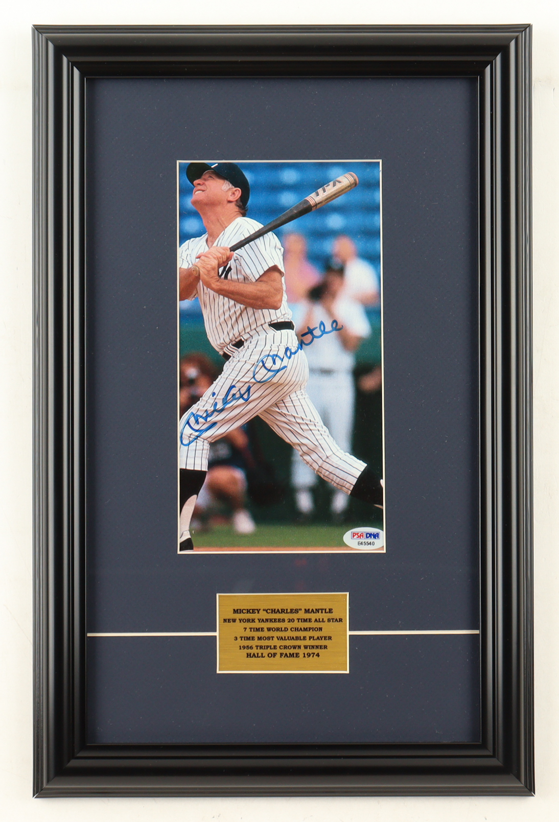 Mickey Mantle Signed Yankees Custom Framed Photo Display with Career Stat Plaque (PSA) at PristineAuction.com Mickey Mantle Signed Yankees Custom Framed Photo Display with Career Stat Plaque (PSA) at PristineAuction.com