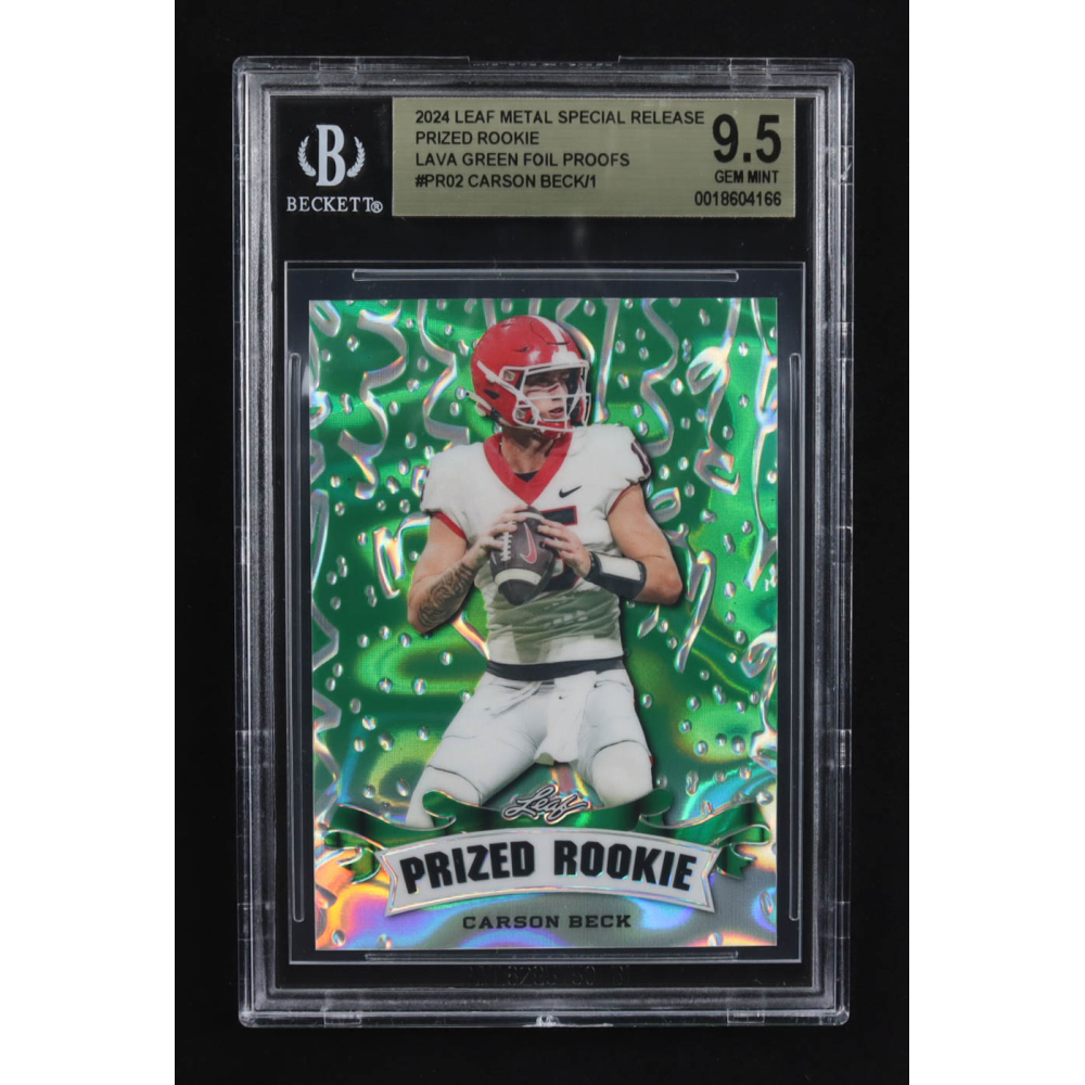 Carson Beck 2024 Leaf Metal Special Release Prized Rookie Silver Lava Green Foil Proofs #PR02 RC (BGS 9.5) at PristineAuction.com