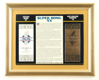 Super Bowl XX Commemorative Score Card with 23KT Gold Ticket Framed Display at PristineAuction.com