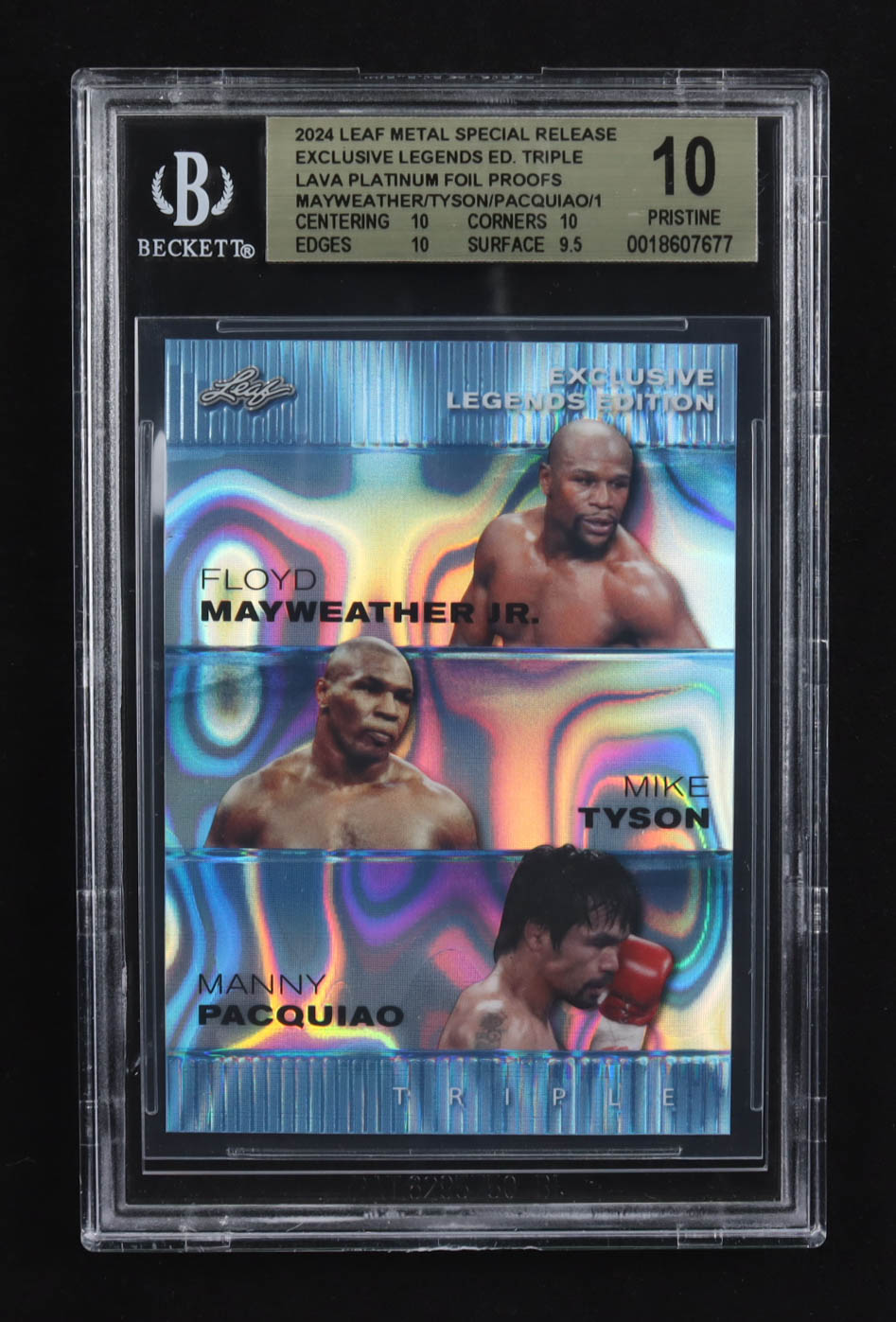 Mike Tyson / Floyd Mayweather Jr. / Manny Pacquiao 2024 Leaf Metal Special Release Exclusive Legends Ed. Triple Lava Platinum Foil Proofs (BGS 10) at PristineAuction.com Mike Tyson / Floyd Mayweather Jr. / Manny Pacquiao 2024 Leaf Metal Special Release Exclusive Legends Ed. Triple Lava Platinum Foil Proofs (BGS 10) at PristineAuction.com