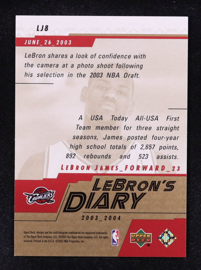 LeBron James 2003-04 Upper Deck LeBron's Diary #LJ8 RC at PristineAuction.com LeBron James 2003-04 Upper Deck LeBron's Diary #LJ8 RC at PristineAuction.com