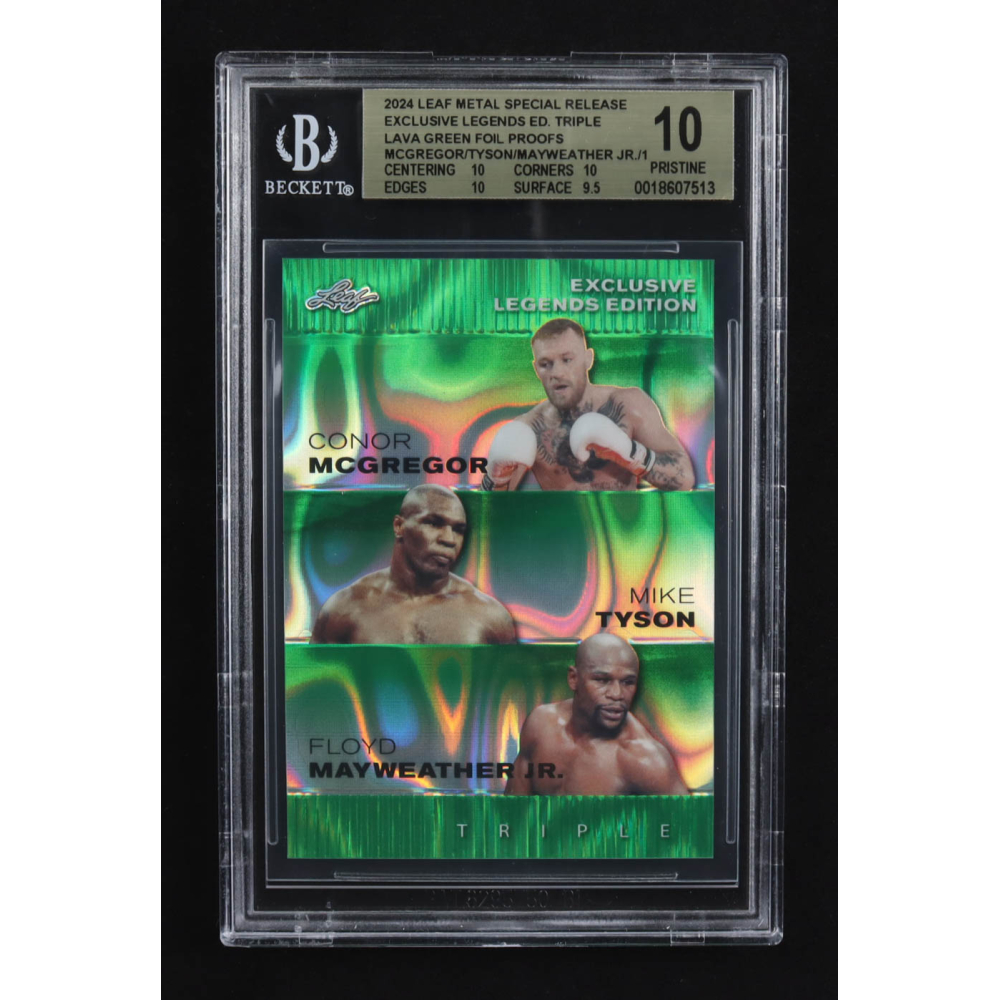Mike Tyson / Floyd Mayweather Jr. / Conor Mcgregor 2024 Leaf Metal Special Release Exclusive Legends Ed. Triple Lava Green Foil Proofs (BGS 10) at PristineAuction.com