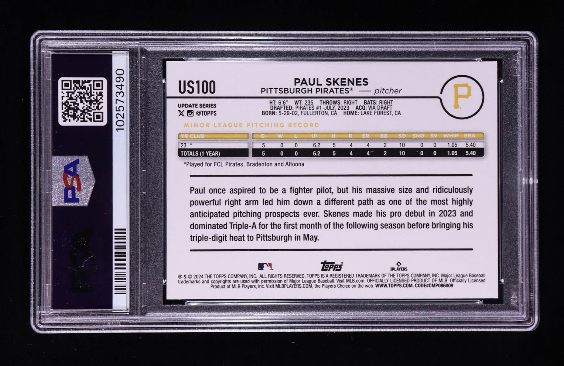 Paul Skenes 2024 Topps Update #US100 RC (PSA 9) at PristineAuction.com Paul Skenes 2024 Topps Update #US100 RC (PSA 9) at PristineAuction.com