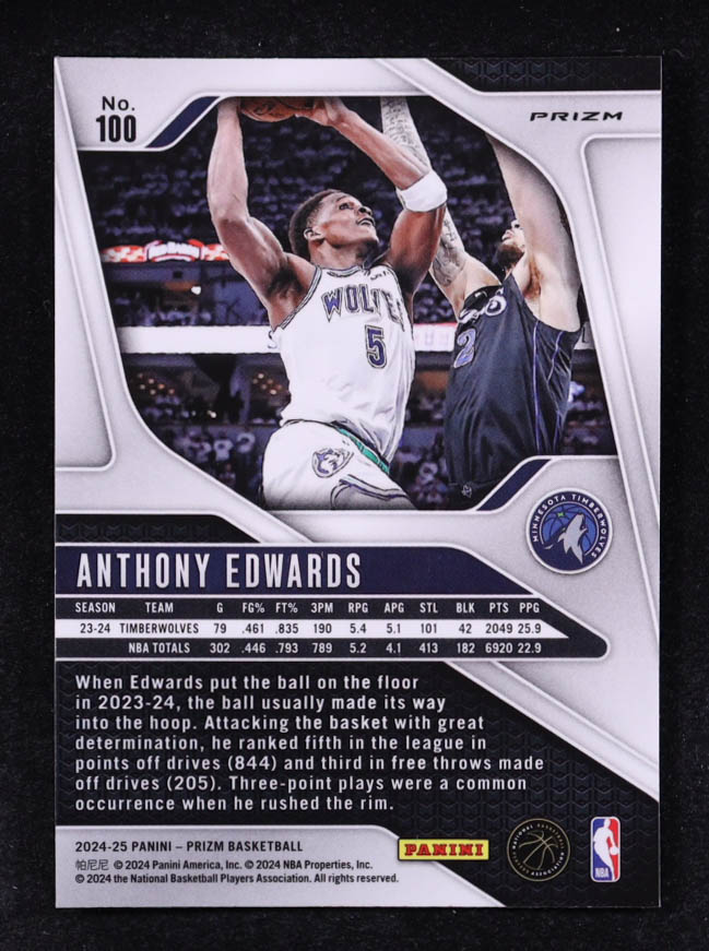 Anthony Edwards 2024-25 Panini Prizm Prizms Ice #100 at PristineAuction.com Anthony Edwards 2024-25 Panini Prizm Prizms Ice #100 at PristineAuction.com