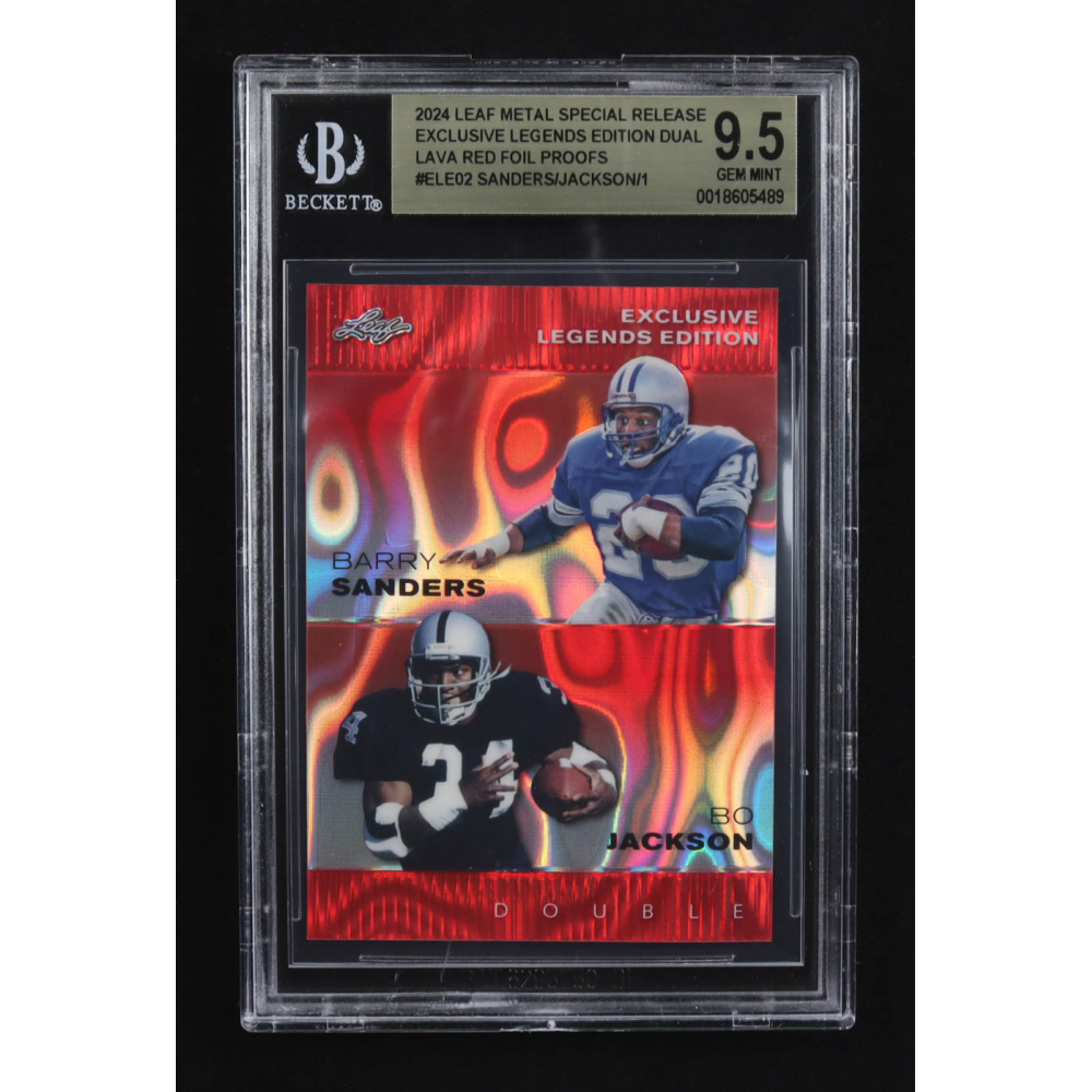 Bo Jackson / Barry Sanders 2024 Leaf Metal Special Release Exclusive Legends Ed. Dual Lava Red Foil Proofs #ELE02 (BGS 9.5) at PristineAuction.com
