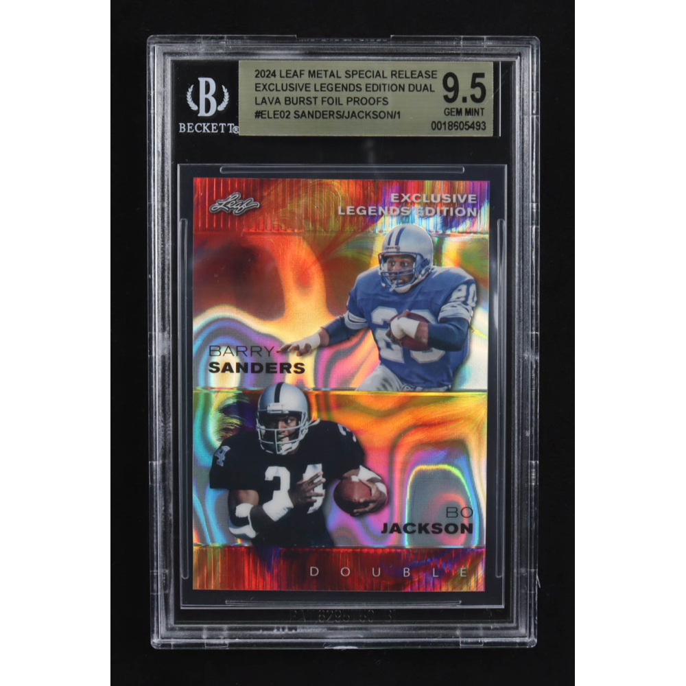 Bo Jackson / Barry Sanders 2024 Leaf Metal Special Release Exclusive Legends Ed. Dual Lava Burst Foil Proofs #ELE02 (BGS 9.5) at PristineAuction.com