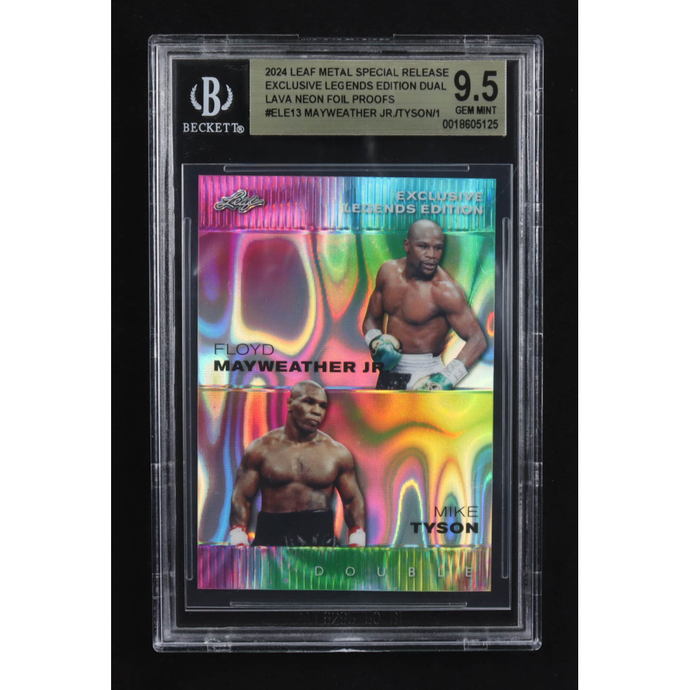 Mike Tyson / Floyd Mayweather Jr. 2024 Leaf Metal Special Release Exclusive Legends Ed. Dual Lava Neon Foil Proofs #ELE13 (BGS 9.5) at PristineAuction.com
