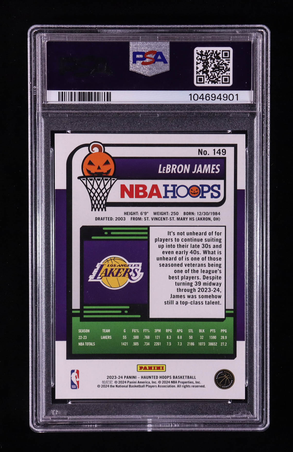 LeBron James 2023-24 Hoops Haunted Hoops Holo Webs #149 (PSA 10) at PristineAuction.com LeBron James 2023-24 Hoops Haunted Hoops Holo Webs #149 (PSA 10) at PristineAuction.com